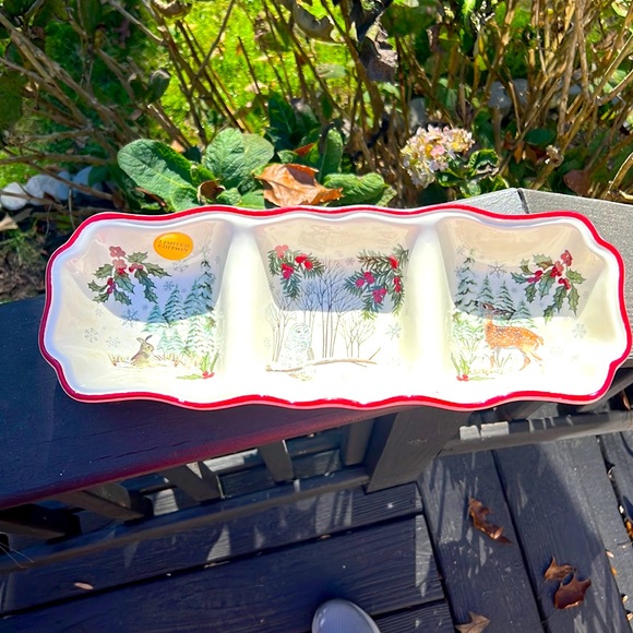 CHRISTMAS dish winter forest 3 section server - Picture 2 of 16